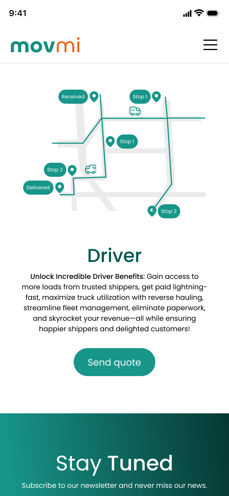 Driver route tracking screen
